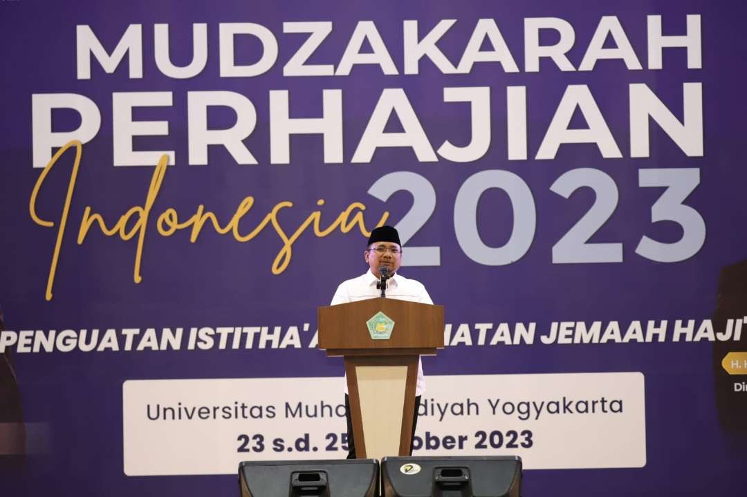 Menteri Agama Yaqut Cholil Qoumas membuka Mudzakarah Perhajian Indonesia 2023, di Yogyakarta. (Foto: Dok Kemenag)