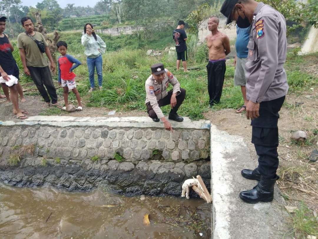 Mayat bayi laki- laki ditemukan di sungai Derman Desa Ngadirenggo Kecamatan Wlingi Kabupaten Blitar Jumat 24 Mei 2024. (Foto: dok. Humas Polres Blitar