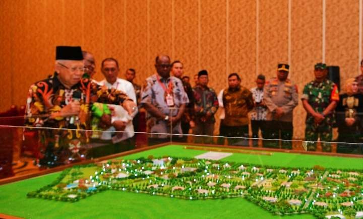 Wakil Presiden (Wapres) Ma’ruf Amin meresmikan Pencanangan Pembangunan Sentra Sarana dan Prasarana Pemerintah Provinsi (Pemprov) Papua Selatan, Kabupaten Merauke. (Foto: Setwapres)