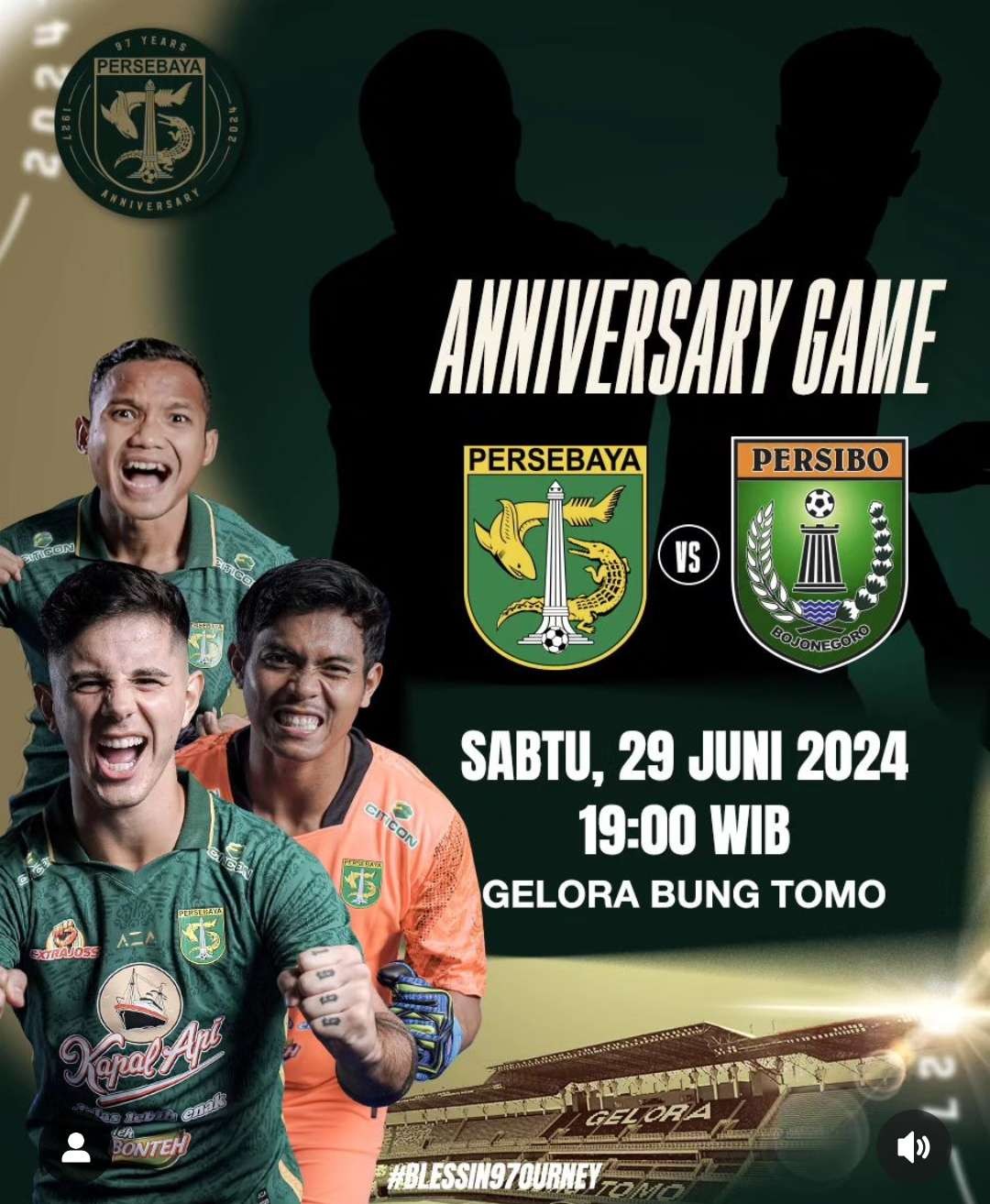 Anniversary Game, laga Persebaya Surabaya vs Persibo Bojonegoro di Stadion GBT. (Foto: Instagram @persebayaofficial)