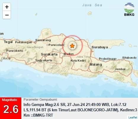 Bojonegoro diguncang gempa daratan dangkal pada Kamis 27 Juni 2024. (Foto: @Infomitihasi)