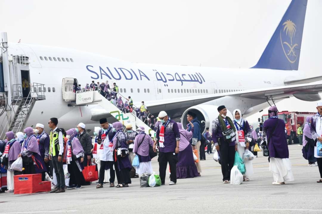 Jemaah haji dan petugas yang telah diterbangkan ke Tanah Air berjumlah 66.611 orang tergabung dalam 169 kelompok terbang. (Foto: Dok MCH 2024)