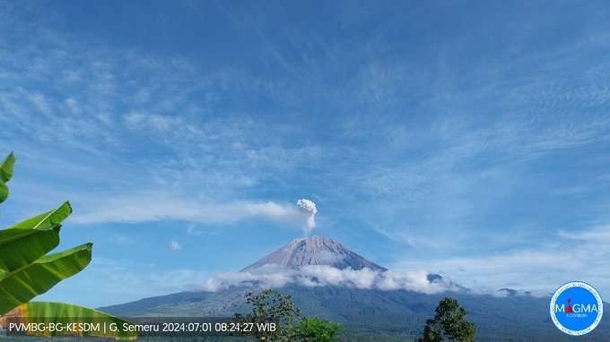 Erupsi di Gunung Semeru sebanyak lima kali pada Senin 1 Juni 2024. (Foto: dok. magma.esdm)